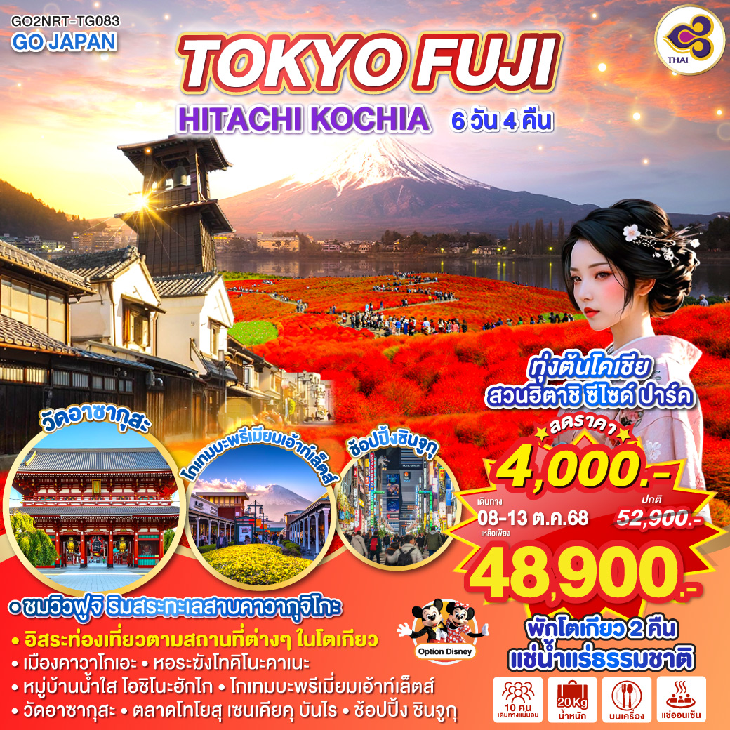 ทัวร์ญี่ปุ่น TOKYO FUJI HITACHI KOCHIA 6วัน 4คืน  (TG)
